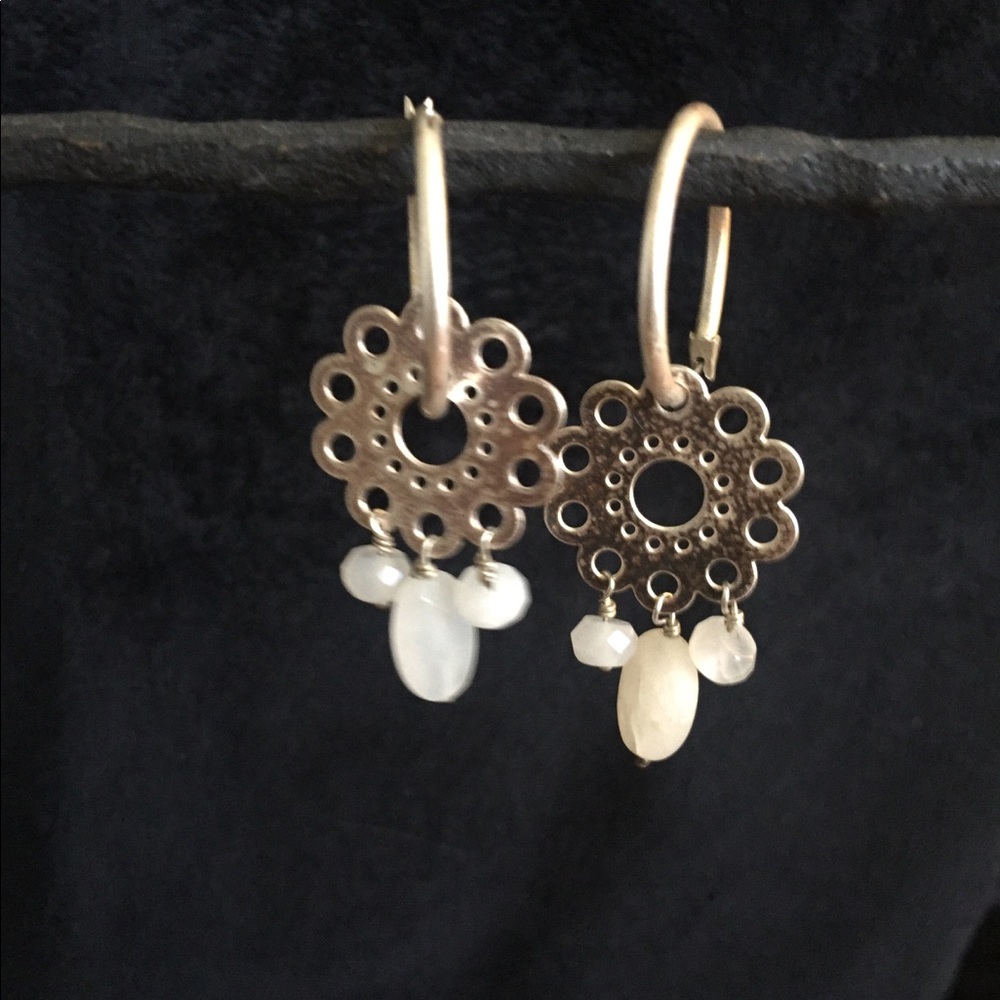 Sterling Silver Hoops with White Stones